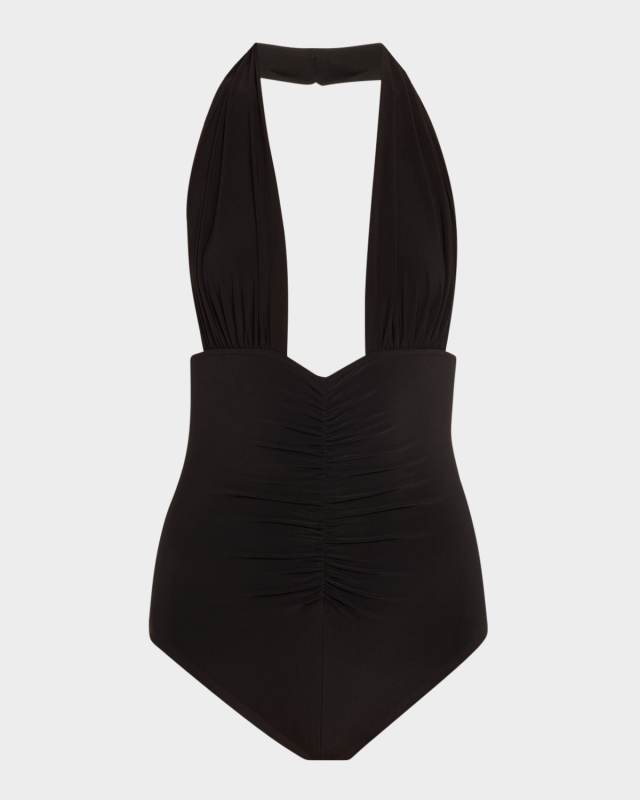Halter Shirred One-Piece Swimsuit